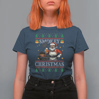 Funny Xmas Grilling T Shirt For Women Smokey Christmas BBQ Santa Grill Roast On Smoker - Wonder Print Shop