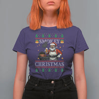 Funny Xmas Grilling T Shirt For Women Smokey Christmas BBQ Santa Grill Roast On Smoker - Wonder Print Shop