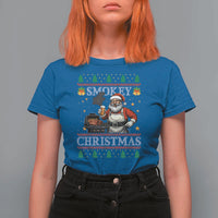 Funny Xmas Grilling T Shirt For Women Smokey Christmas BBQ Santa Grill Roast On Smoker - Wonder Print Shop