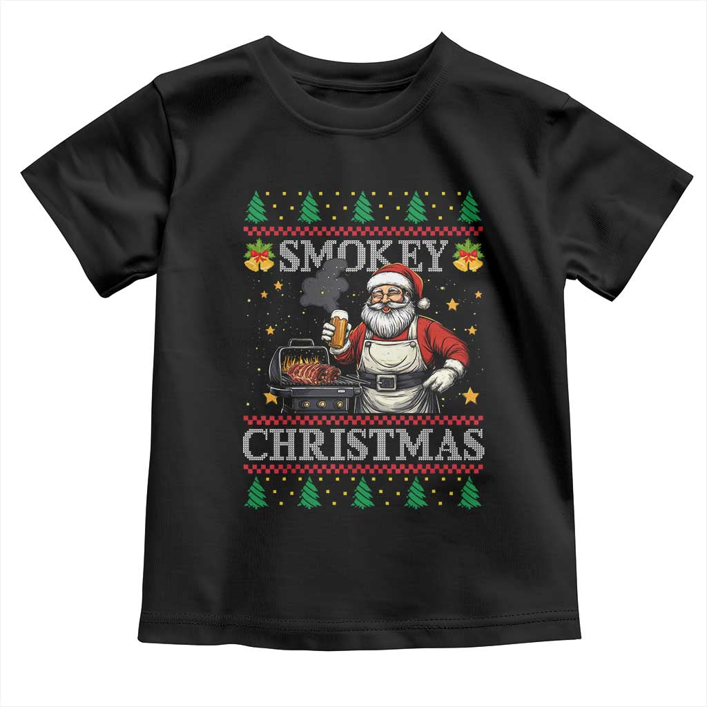 Funny Xmas Grilling Toddler T Shirt Smokey Christmas BBQ Santa Grill Roast On Smoker