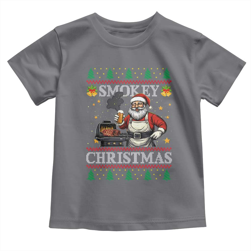 Funny Xmas Grilling Toddler T Shirt Smokey Christmas BBQ Santa Grill Roast On Smoker