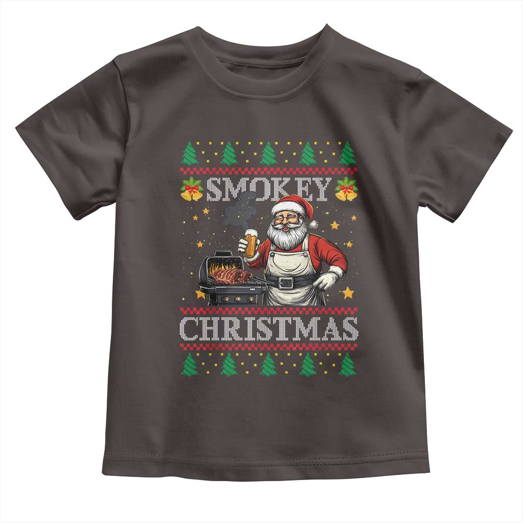 Funny Xmas Grilling Toddler T Shirt Smokey Christmas BBQ Santa Grill Roast On Smoker