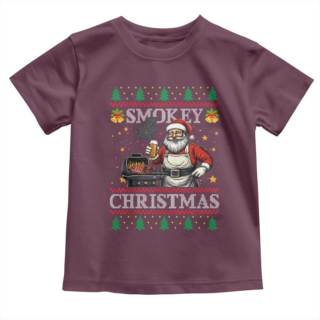 Funny Xmas Grilling Toddler T Shirt Smokey Christmas BBQ Santa Grill Roast On Smoker