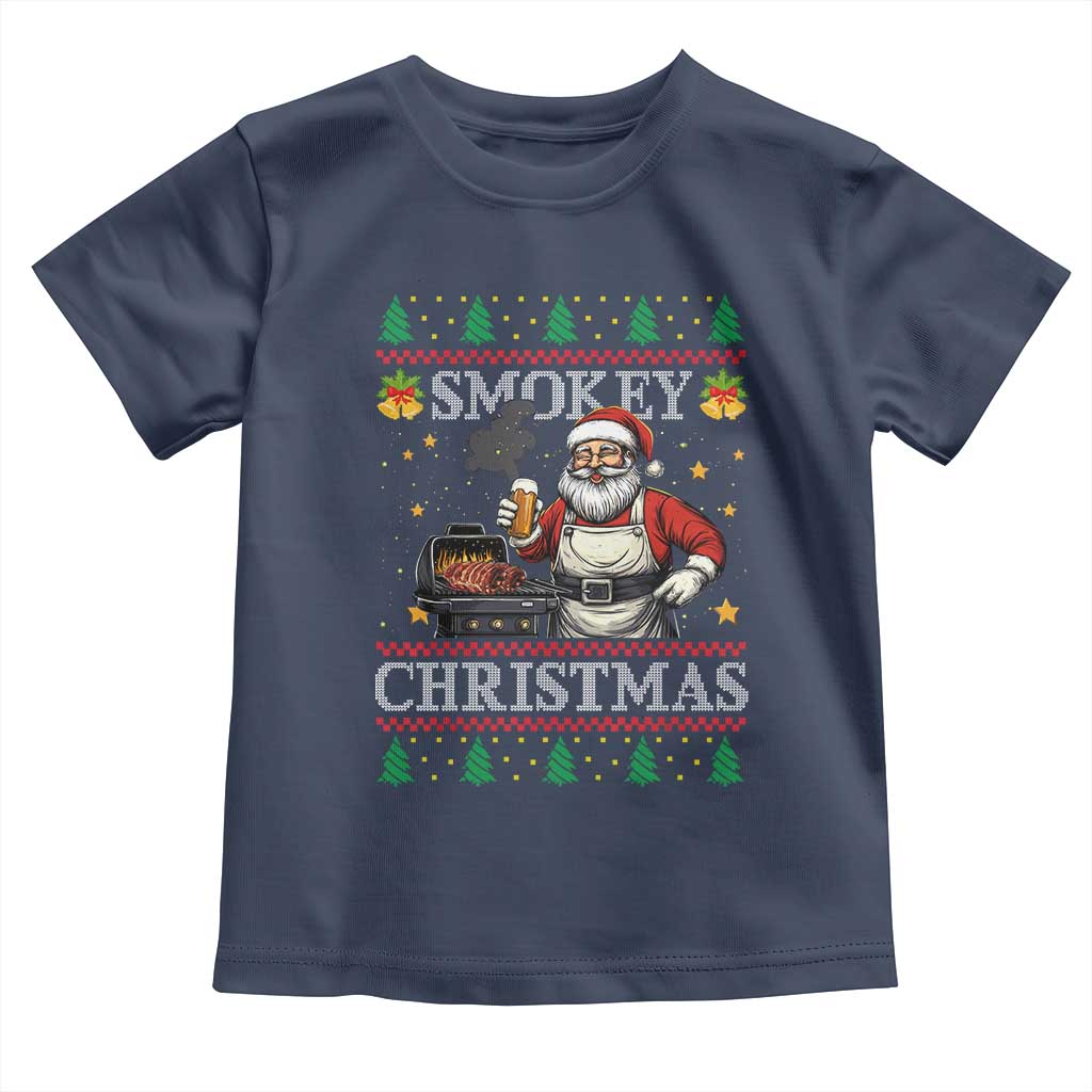 Funny Xmas Grilling Toddler T Shirt Smokey Christmas BBQ Santa Grill Roast On Smoker