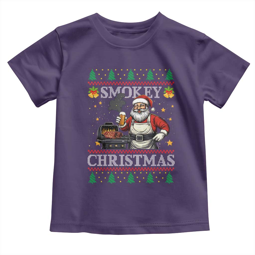 Funny Xmas Grilling Toddler T Shirt Smokey Christmas BBQ Santa Grill Roast On Smoker