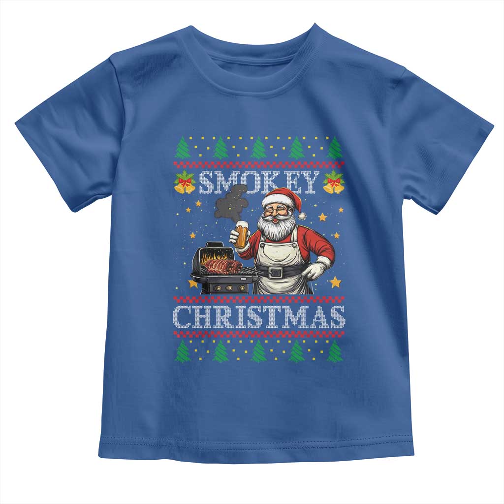 Funny Xmas Grilling Toddler T Shirt Smokey Christmas BBQ Santa Grill Roast On Smoker