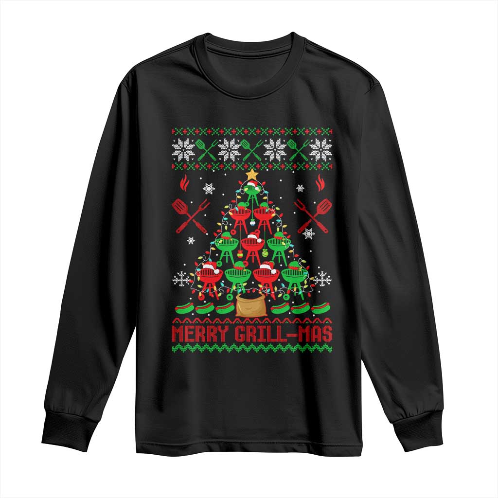 Funny Xmas Grilling Long Sleeve Shirt Merry Grill Mas Santa Grilling BBQ Smoking Meat