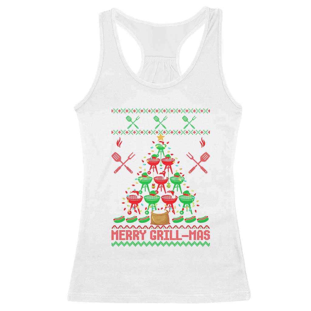 Funny Xmas Grilling Racerback Tank Top Merry Grill Mas Santa Grilling BBQ Smoking Meat