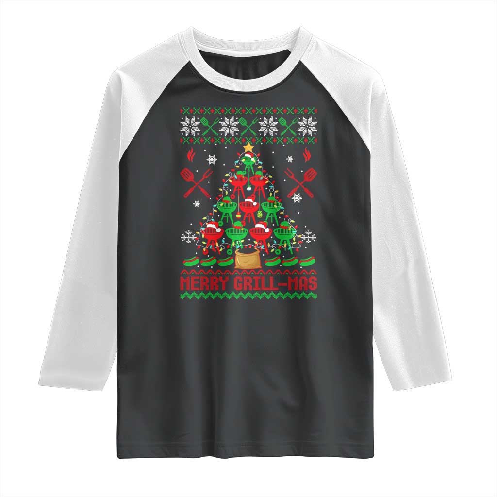 Funny Xmas Grilling Raglan Shirt Merry Grill Mas Santa Grilling BBQ Smoking Meat