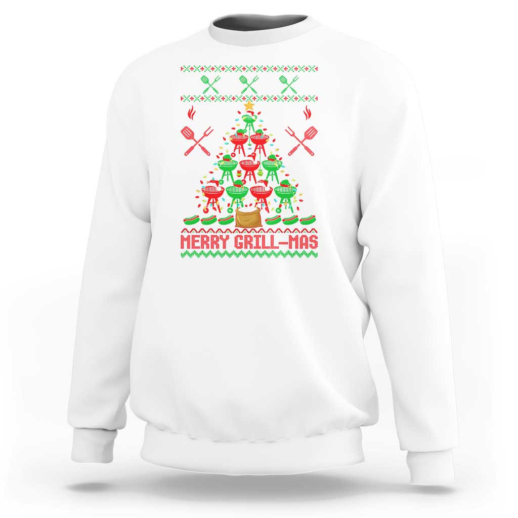 Funny Xmas Grilling Sweatshirt Merry Grill Mas Santa Grilling BBQ Smoking Meat - Wonder Print Shop