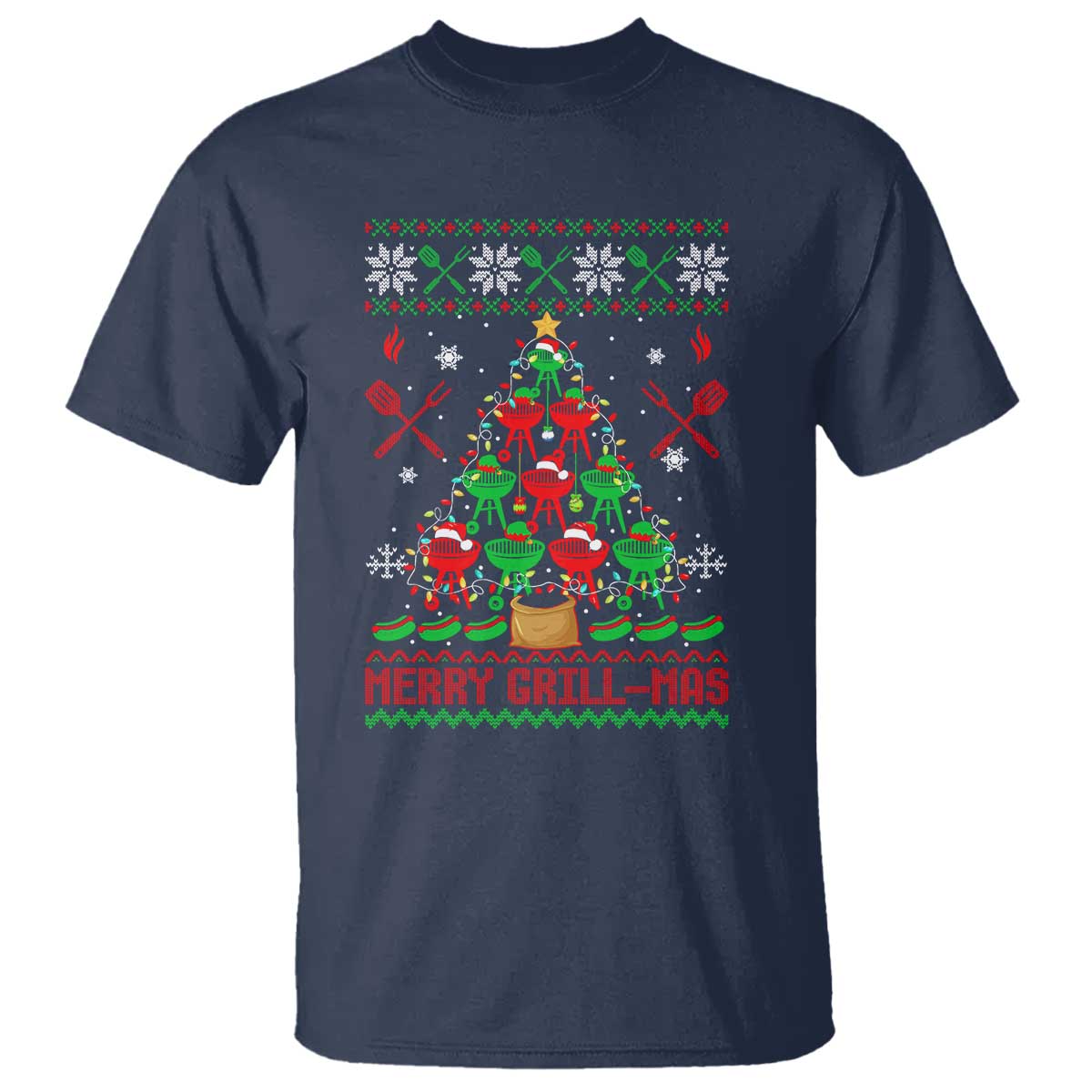 Funny Xmas Grilling T Shirt Merry Grill Mas Santa Grilling BBQ Smoking Meat - Wonder Print Shop