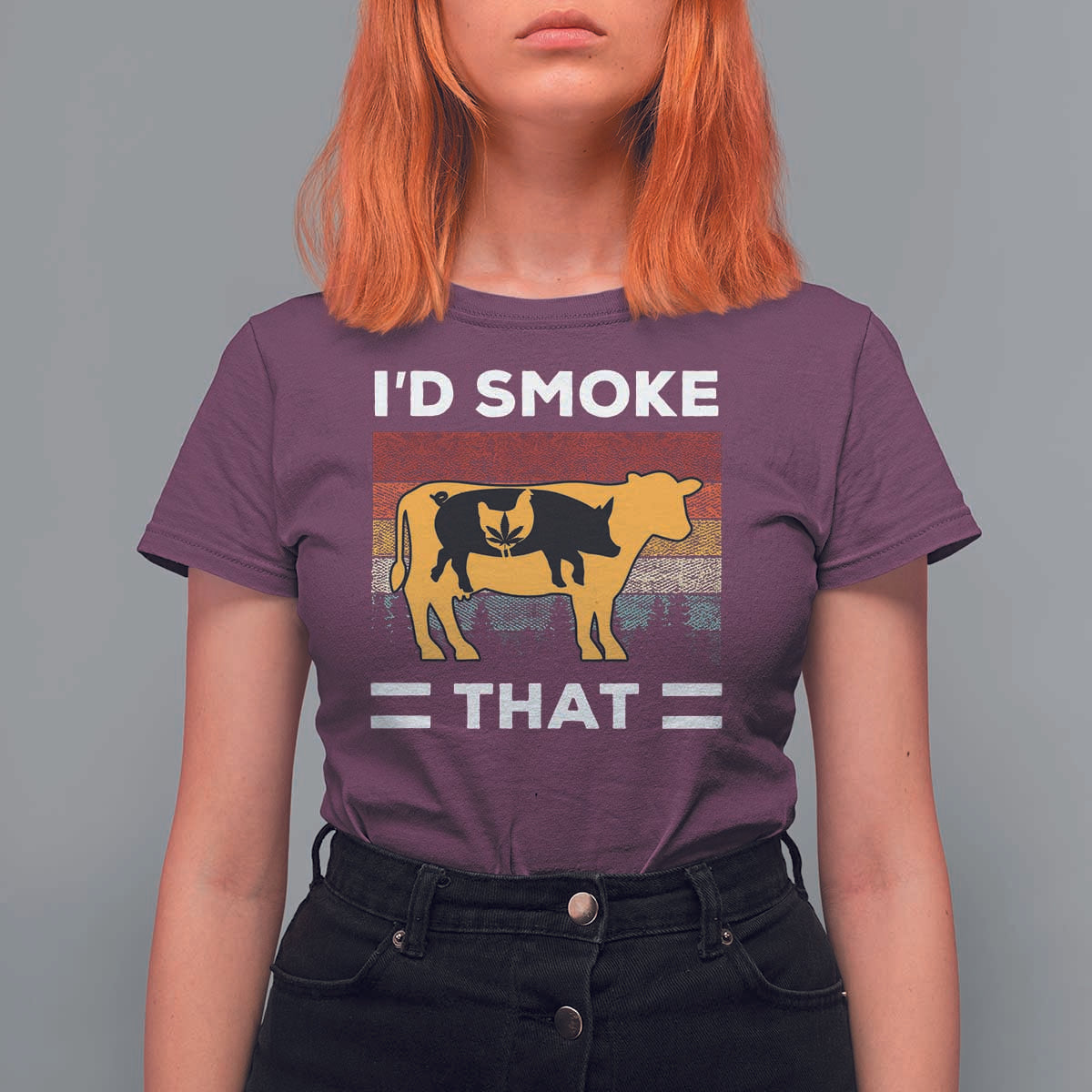 Funny I'd Smoke That T Shirt For Women Grilling BBQ Weed Retro - Wonder Print Shop