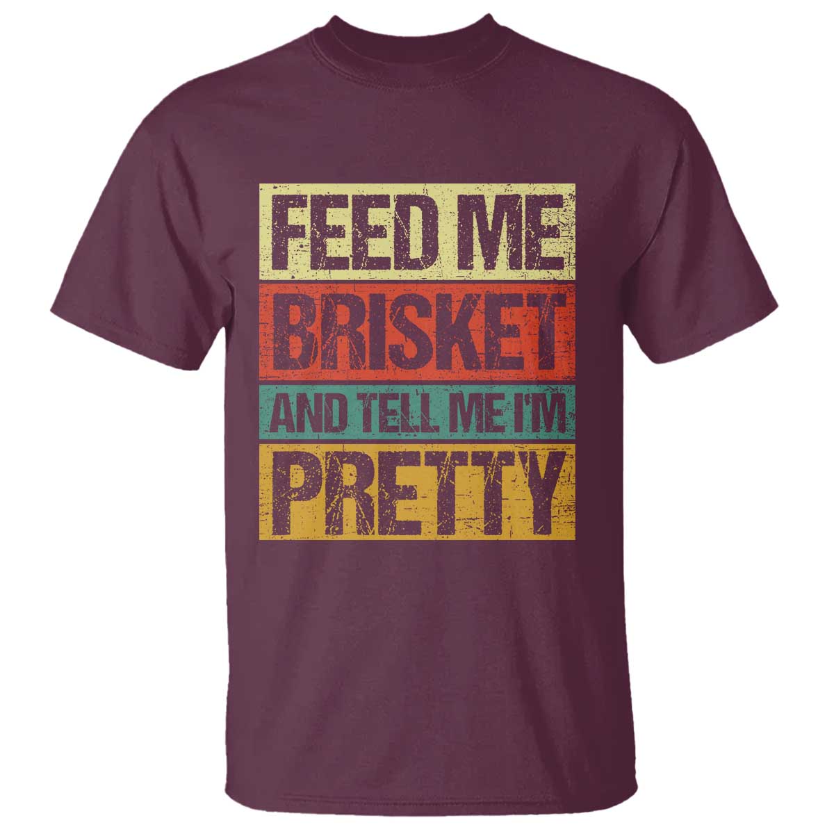 Funny Pitmaster BBQ T Shirt Feed Me Brisket Retro Smoker Grilling - Wonder Print Shop