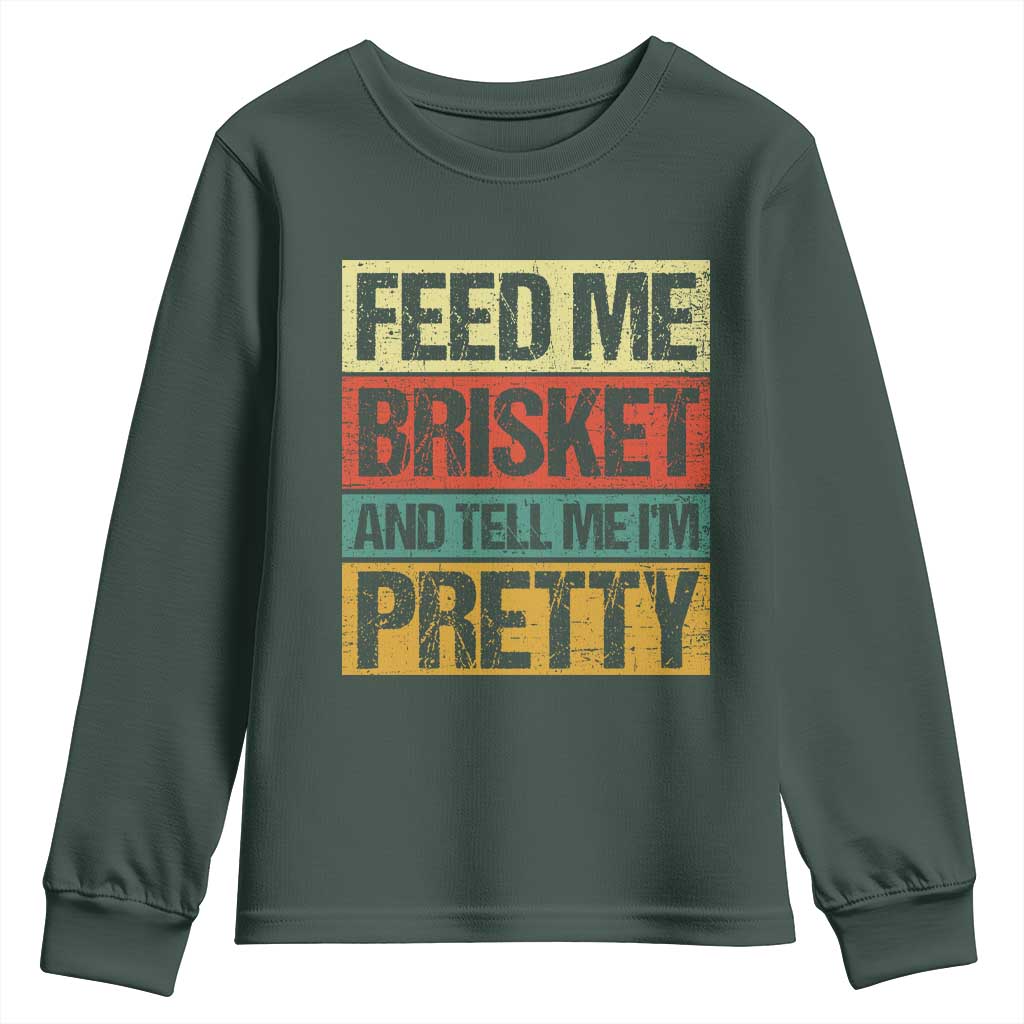 Funny Pitmaster BBQ Youth Sweatshirt Feed Me Brisket Retro Smoker Grilling