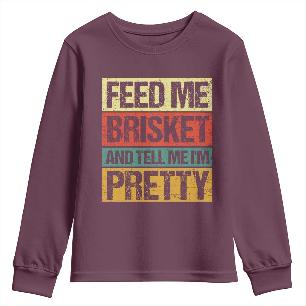 Funny Pitmaster BBQ Youth Sweatshirt Feed Me Brisket Retro Smoker Grilling