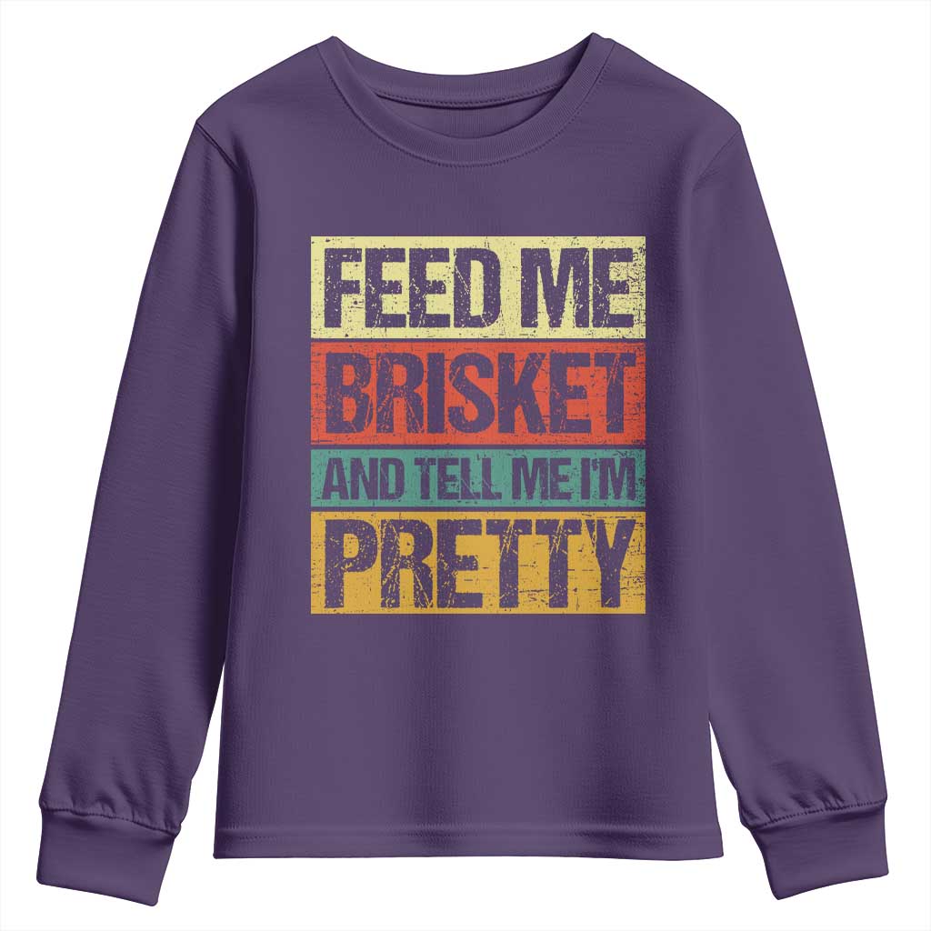 Funny Pitmaster BBQ Youth Sweatshirt Feed Me Brisket Retro Smoker Grilling