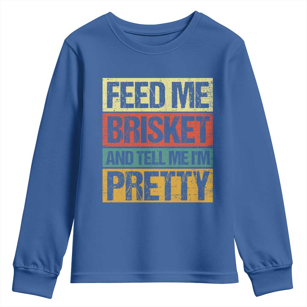 Funny Pitmaster BBQ Youth Sweatshirt Feed Me Brisket Retro Smoker Grilling
