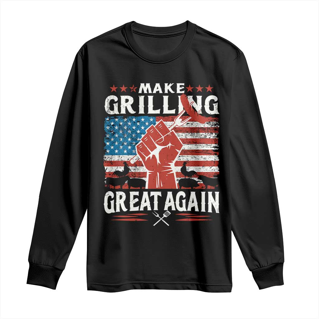 Funny BBQ Lover Long Sleeve Shirt Make Grilling Great Again Smoker Grill Sausages