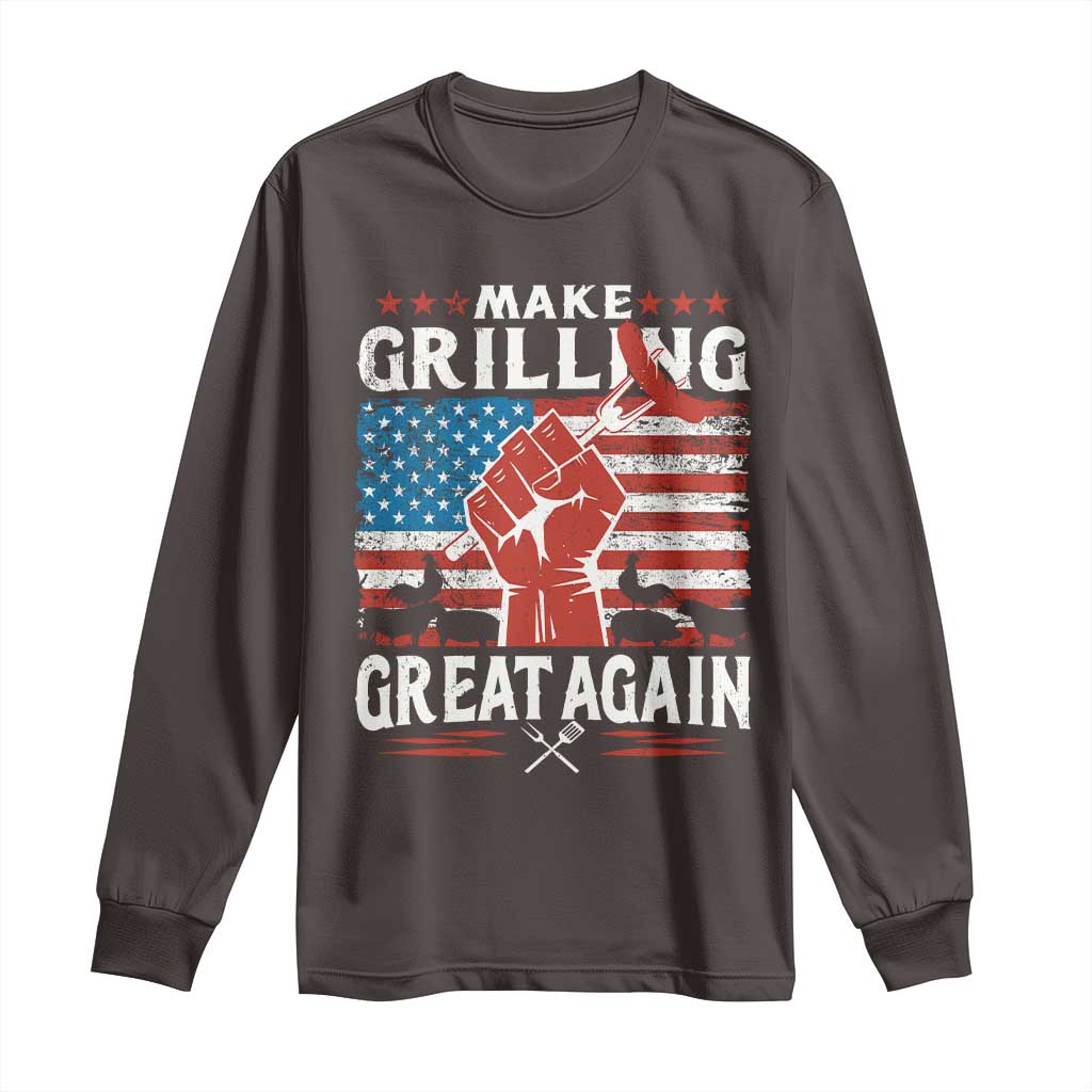 Funny BBQ Lover Long Sleeve Shirt Make Grilling Great Again Smoker Grill Sausages