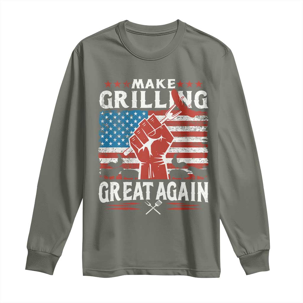Funny BBQ Lover Long Sleeve Shirt Make Grilling Great Again Smoker Grill Sausages