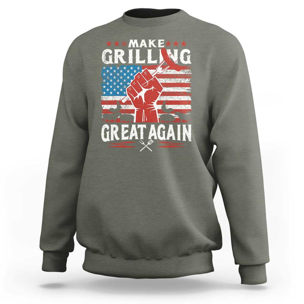 Funny BBQ Lover Sweatshirt Make Grilling Great Again Smoker Grill Sausages