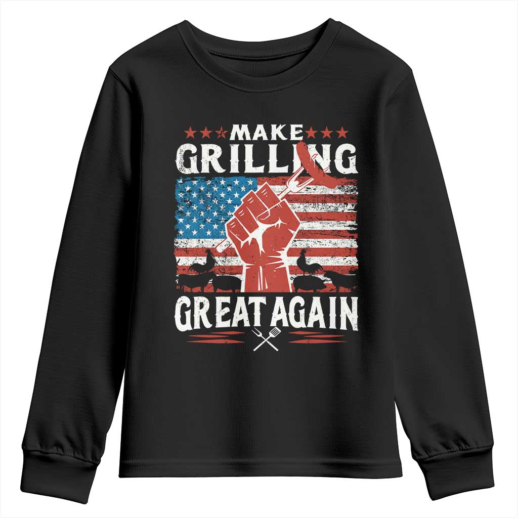 Funny BBQ Lover Youth Sweatshirt Make Grilling Great Again Smoker Grill Sausages