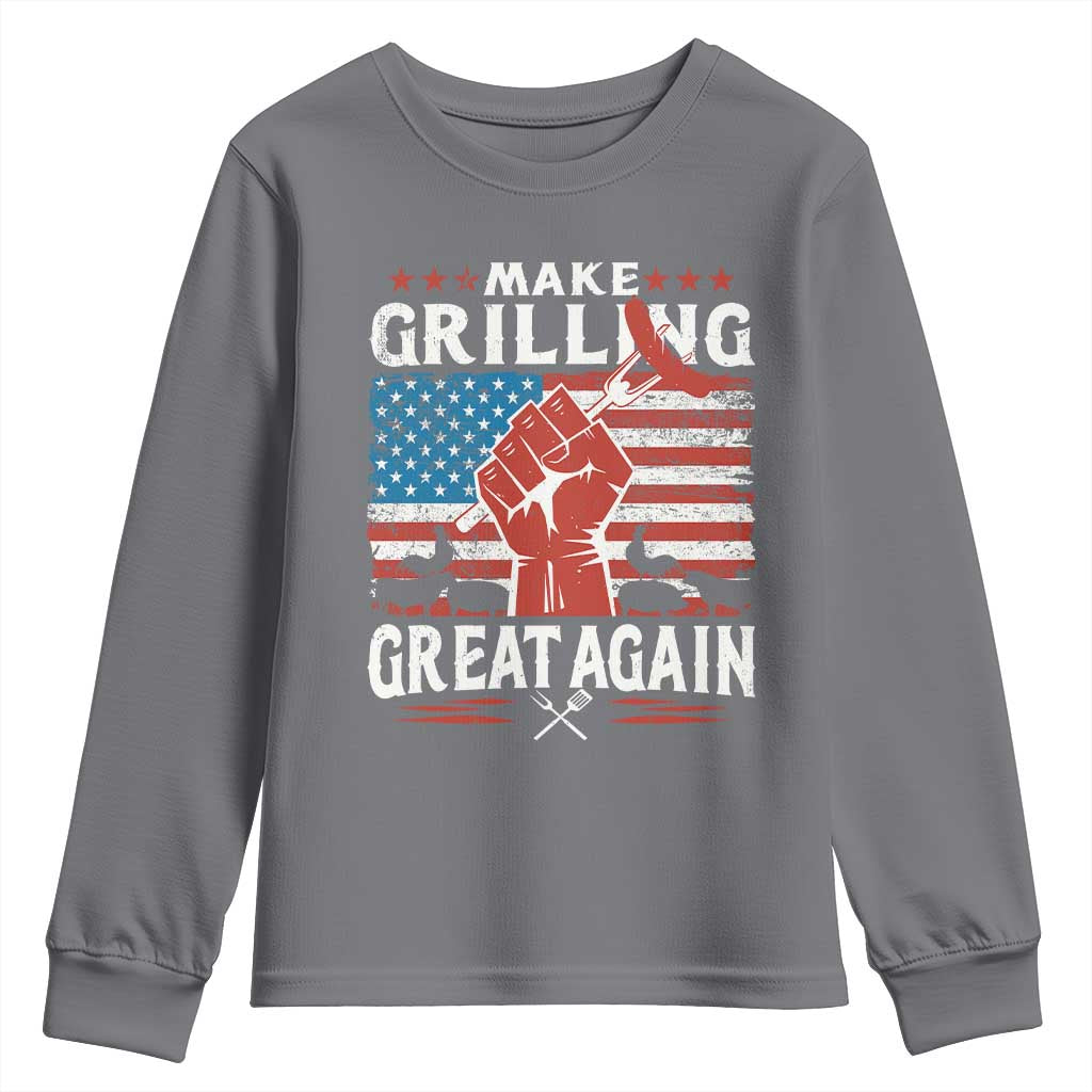 Funny BBQ Lover Youth Sweatshirt Make Grilling Great Again Smoker Grill Sausages