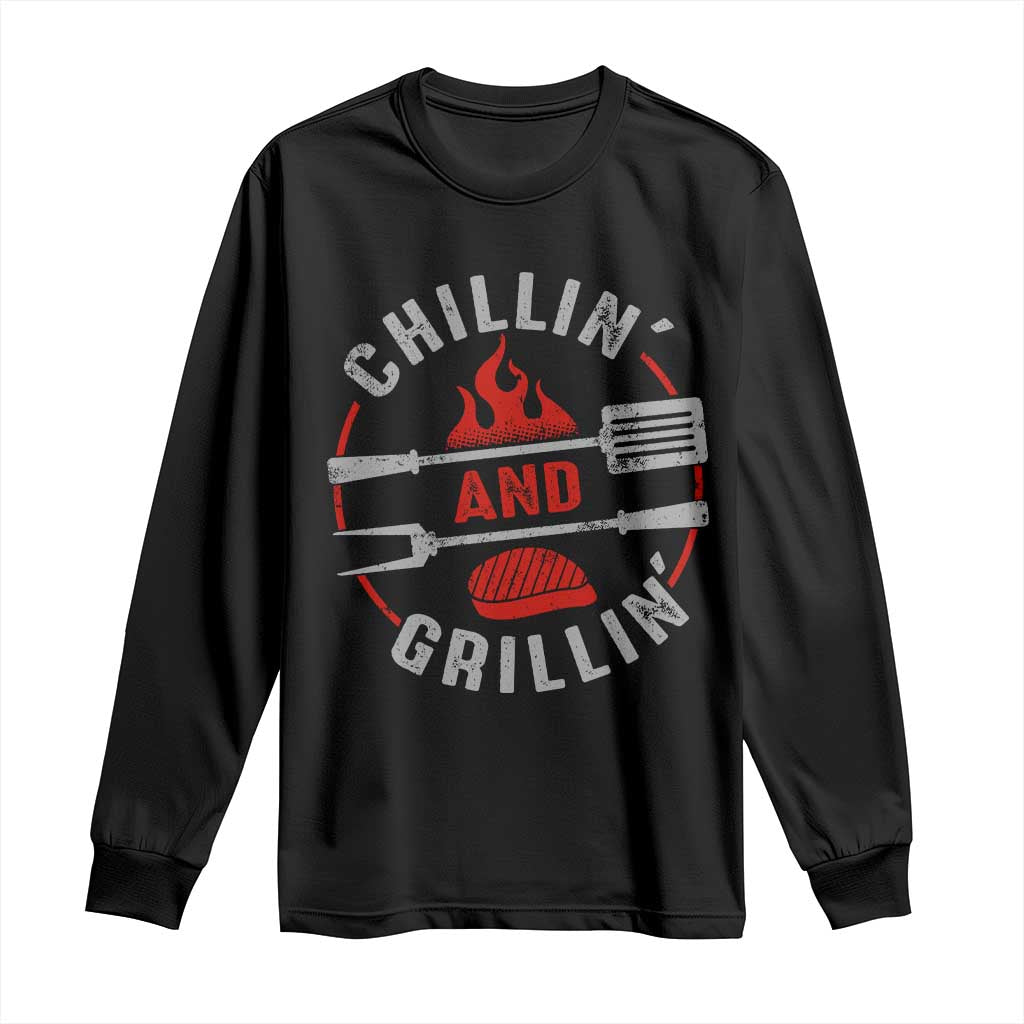 Funny BBQ Lover Long Sleeve Shirt Chillin And Grillin Smoker Grilling Pitmaster