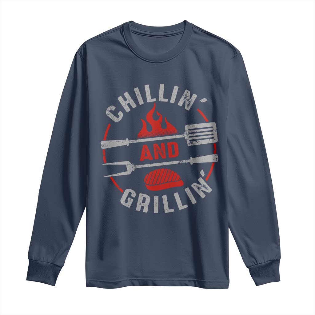 Funny BBQ Lover Long Sleeve Shirt Chillin And Grillin Smoker Grilling Pitmaster