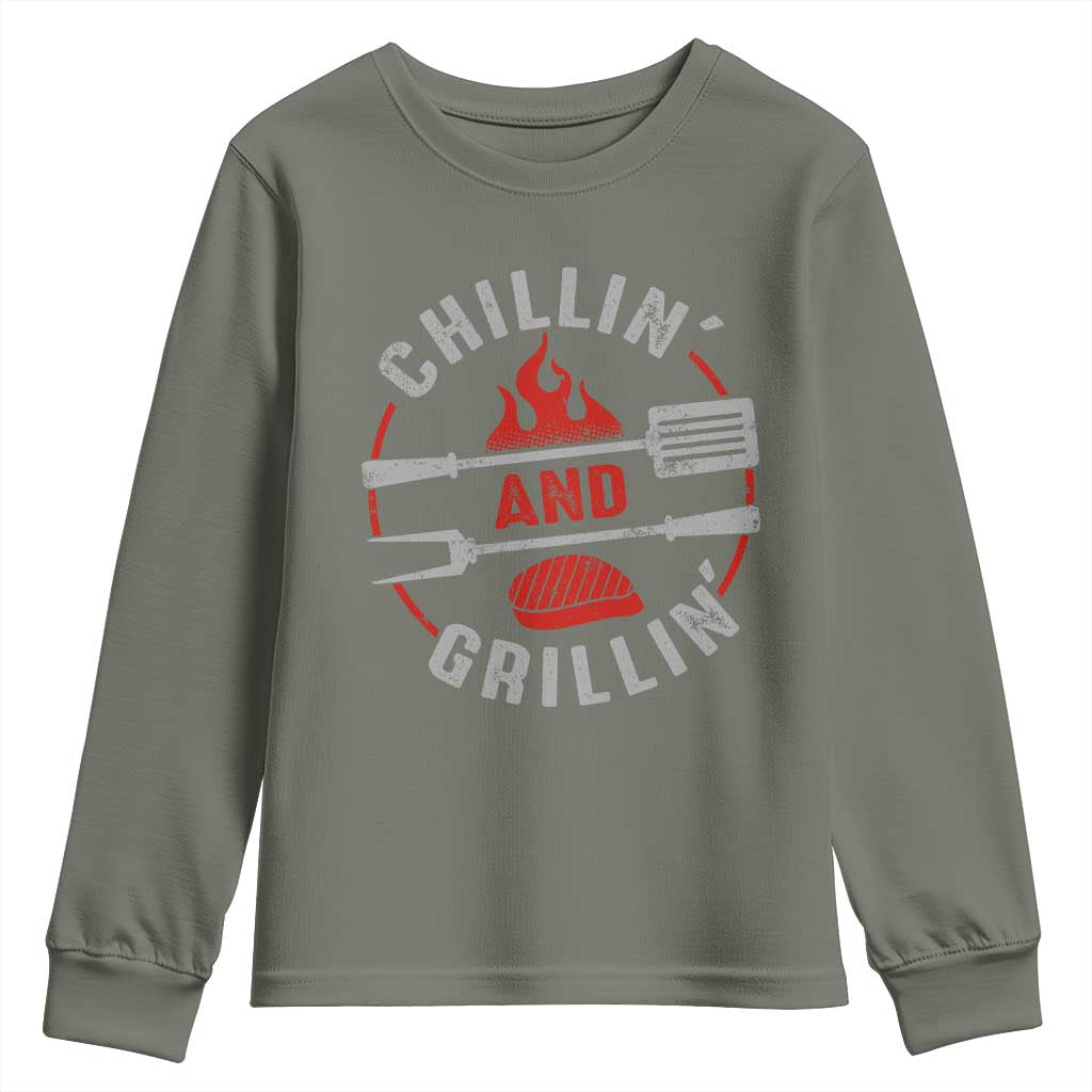 Funny BBQ Lover Youth Sweatshirt Chillin And Grillin Smoker Grilling Pitmaster