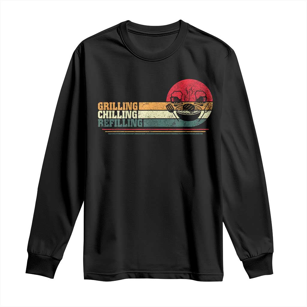 Funny BBQ Lover Long Sleeve Shirt Grilling Chillin' Refillin Beer Drinking Smoker Grilling Pitmaster