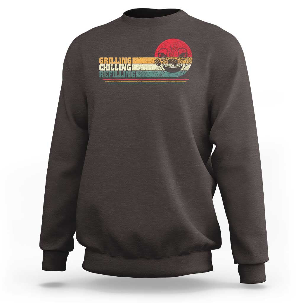 Funny BBQ Lover Sweatshirt Grilling Chillin' Refillin Beer Drinking Smoker Grilling Pitmaster