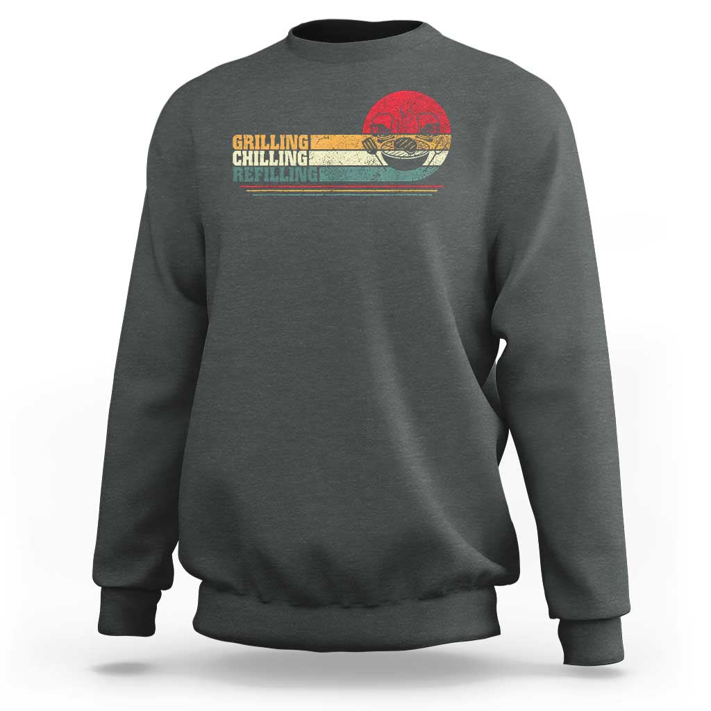 Funny BBQ Lover Sweatshirt Grilling Chillin' Refillin Beer Drinking Smoker Grilling Pitmaster
