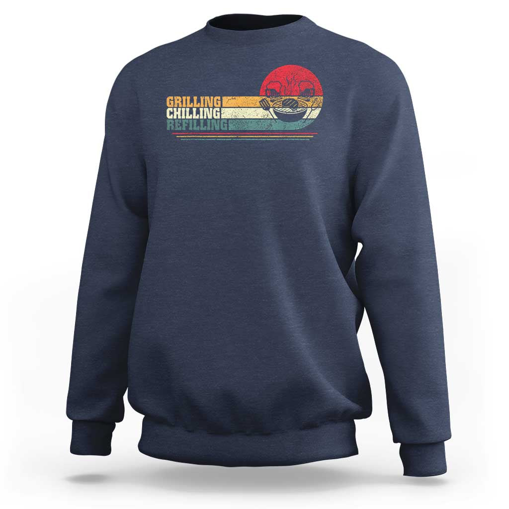 Funny BBQ Lover Sweatshirt Grilling Chillin' Refillin Beer Drinking Smoker Grilling Pitmaster