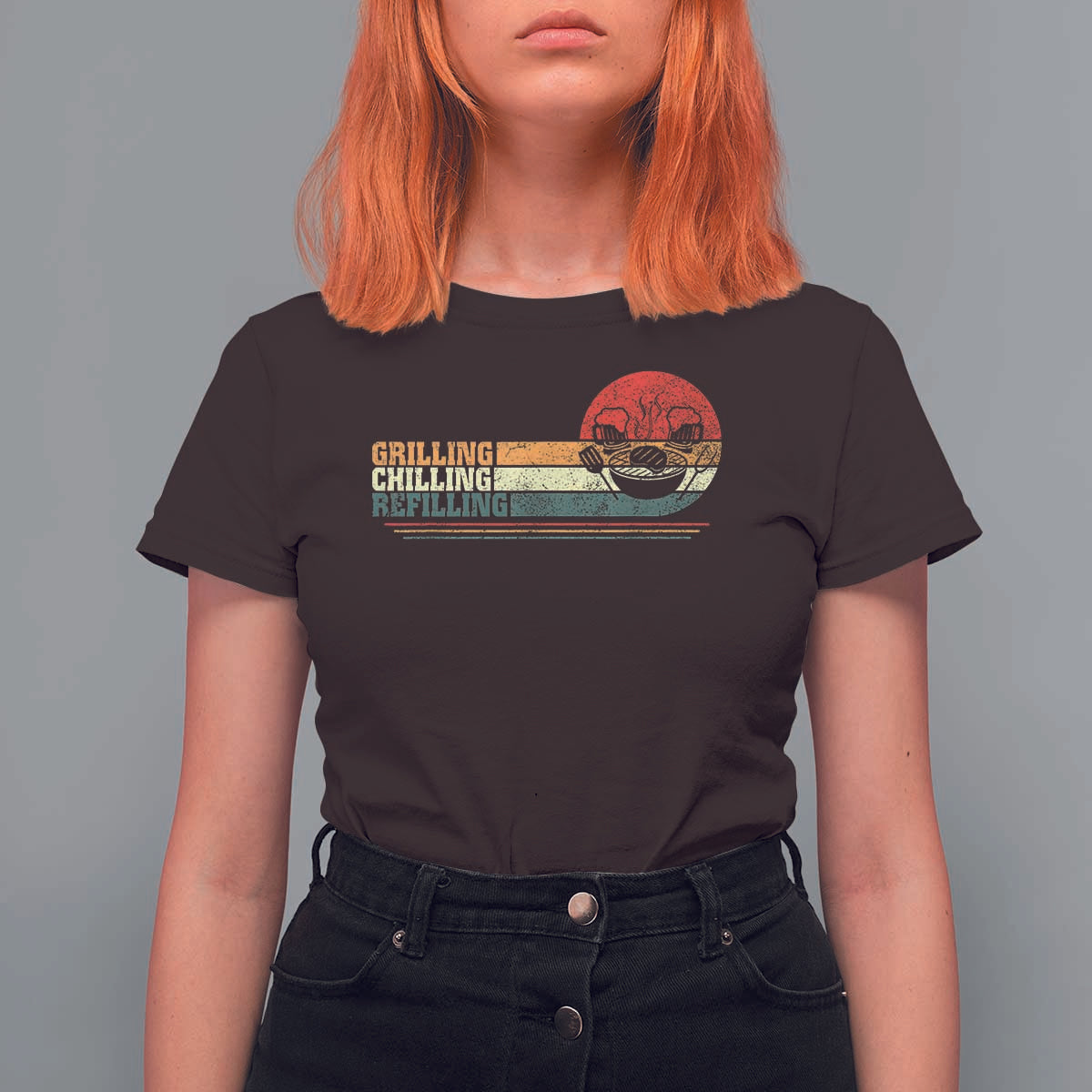 Funny BBQ Lover T Shirt For Women Grilling Chillin' Refillin Beer Drinking Smoker Grilling Pitmaster - Wonder Print Shop