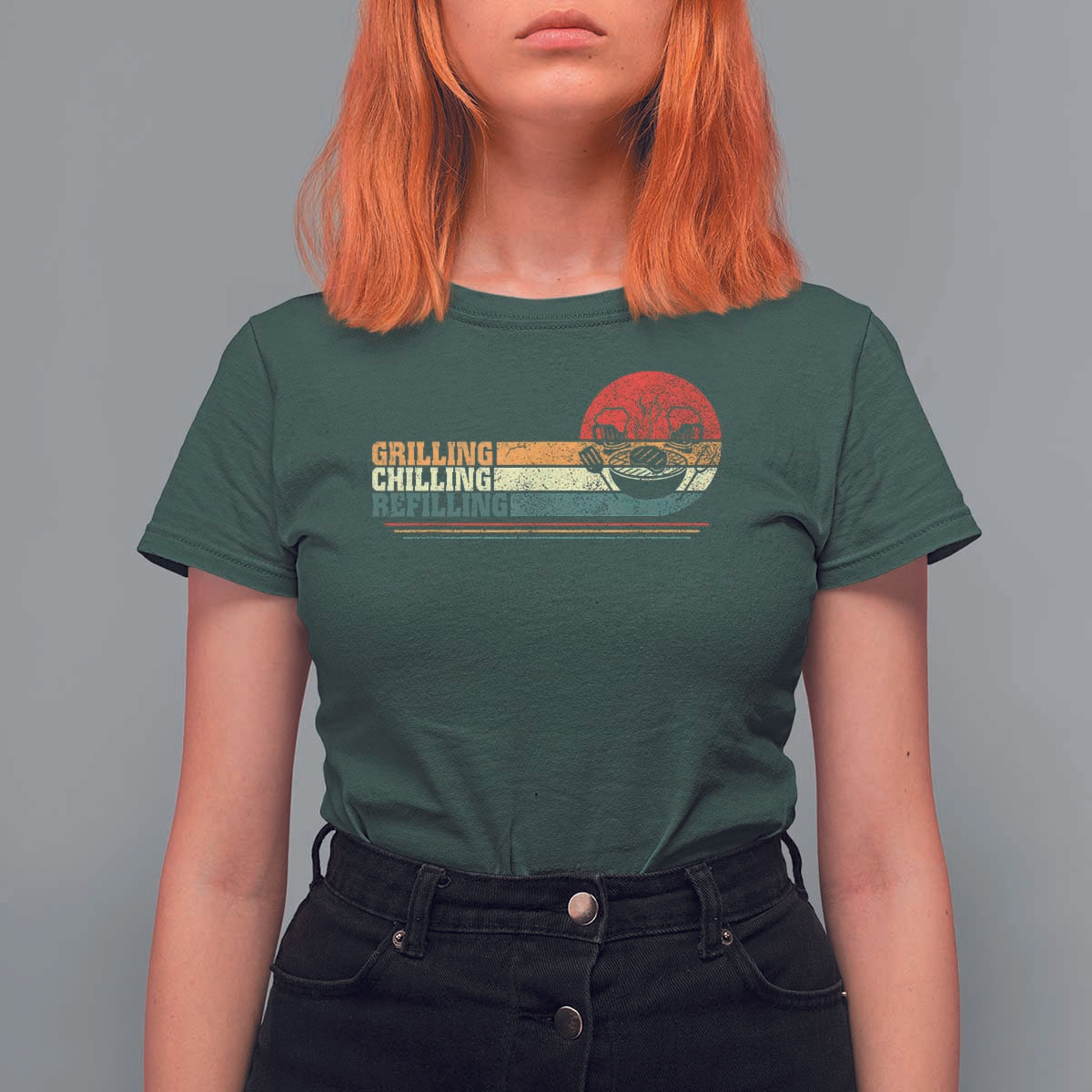 Funny BBQ Lover T Shirt For Women Grilling Chillin' Refillin Beer Drinking Smoker Grilling Pitmaster - Wonder Print Shop