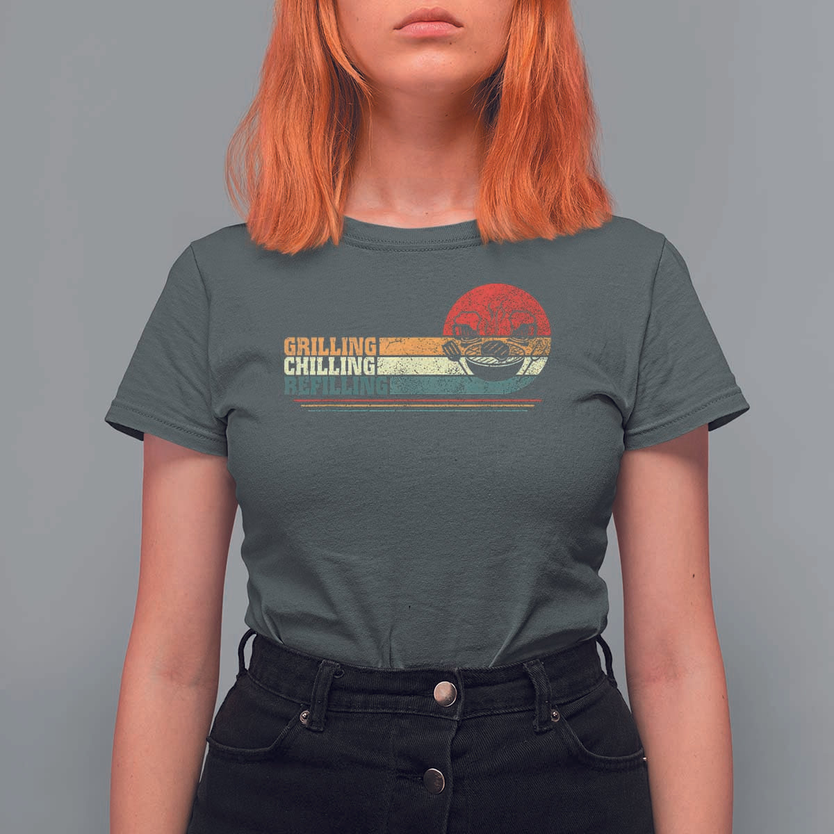 Funny BBQ Lover T Shirt For Women Grilling Chillin' Refillin Beer Drinking Smoker Grilling Pitmaster - Wonder Print Shop