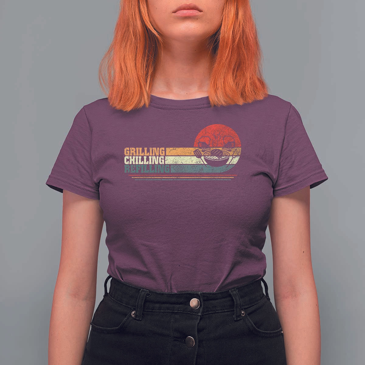 Funny BBQ Lover T Shirt For Women Grilling Chillin' Refillin Beer Drinking Smoker Grilling Pitmaster - Wonder Print Shop