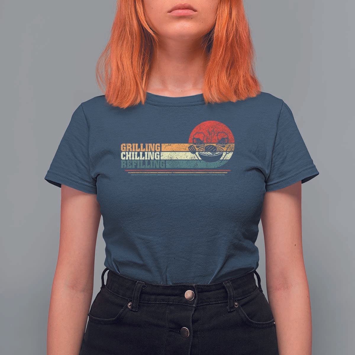 Funny BBQ Lover T Shirt For Women Grilling Chillin' Refillin Beer Drinking Smoker Grilling Pitmaster - Wonder Print Shop