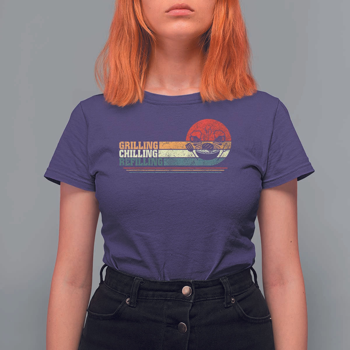 Funny BBQ Lover T Shirt For Women Grilling Chillin' Refillin Beer Drinking Smoker Grilling Pitmaster - Wonder Print Shop