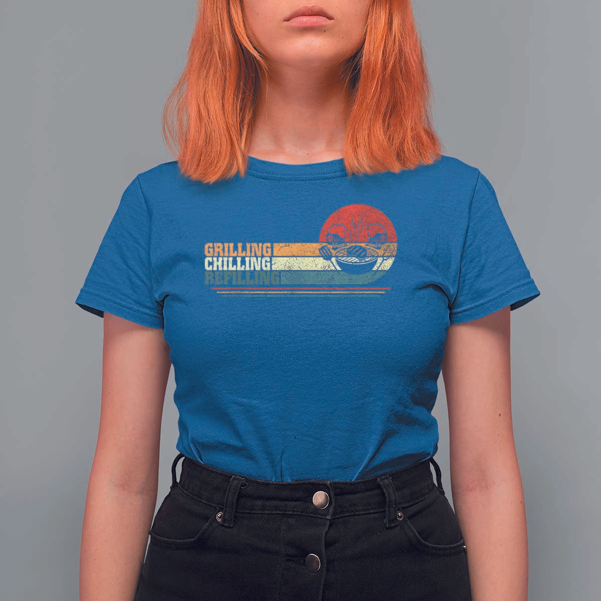 Funny BBQ Lover T Shirt For Women Grilling Chillin' Refillin Beer Drinking Smoker Grilling Pitmaster - Wonder Print Shop