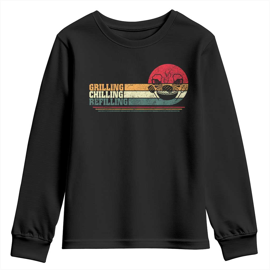 Funny BBQ Lover Youth Sweatshirt Grilling Chillin' Refillin Beer Drinking Smoker Grilling Pitmaster