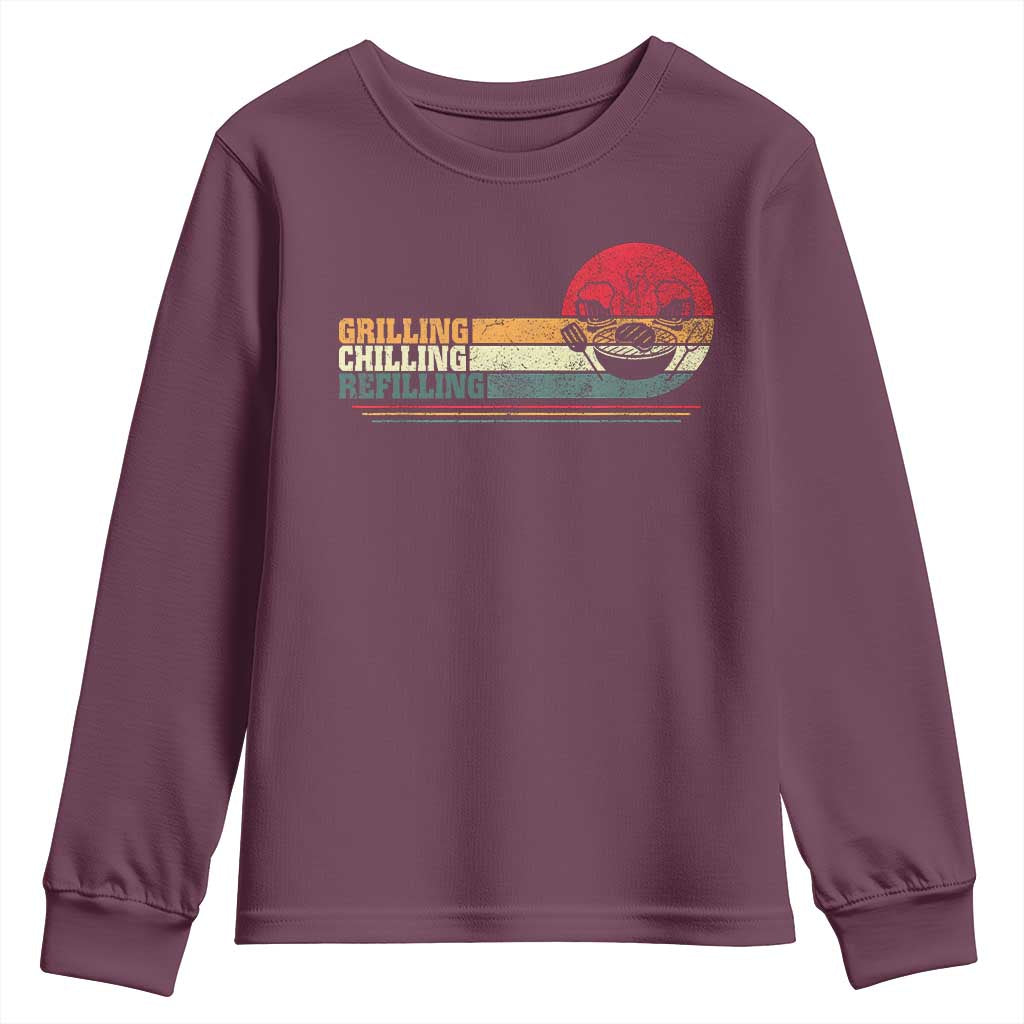 Funny BBQ Lover Youth Sweatshirt Grilling Chillin' Refillin Beer Drinking Smoker Grilling Pitmaster