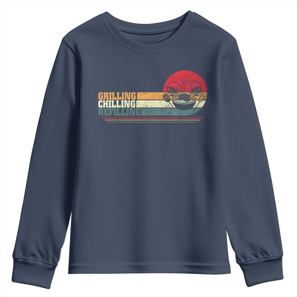 Funny BBQ Lover Youth Sweatshirt Grilling Chillin' Refillin Beer Drinking Smoker Grilling Pitmaster