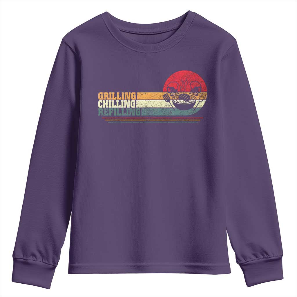 Funny BBQ Lover Youth Sweatshirt Grilling Chillin' Refillin Beer Drinking Smoker Grilling Pitmaster