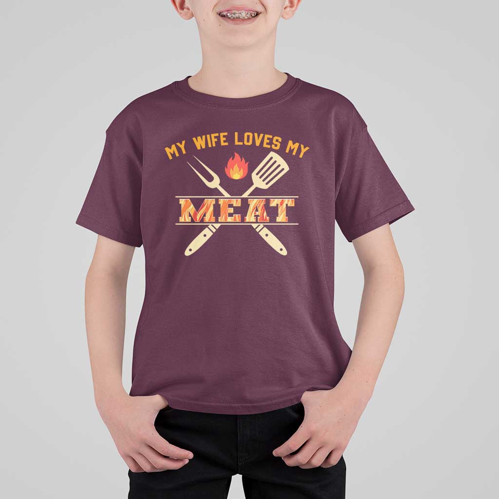 Funny BBQ Grilling Pitmaster T Shirt For Kid My Wife Loves My Meat