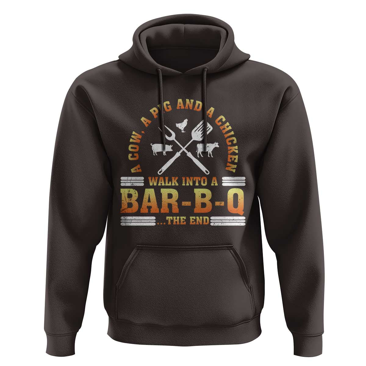 Funny BBQ Lover Hoodie A Cow A Pig And A Chicken Walk Into A Bar B Q Barbecue Pitmaster
