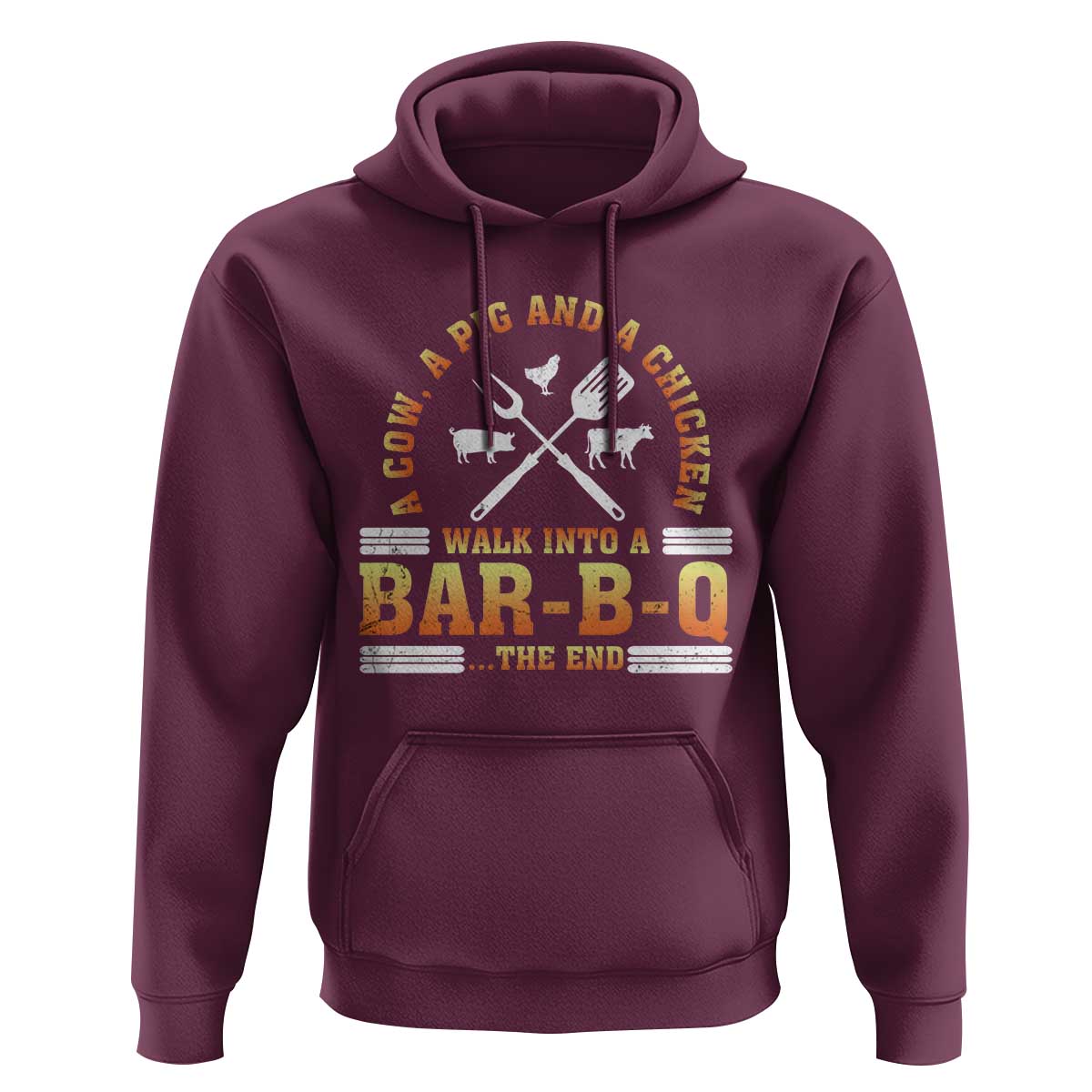 Funny BBQ Lover Hoodie A Cow A Pig And A Chicken Walk Into A Bar B Q Barbecue Pitmaster