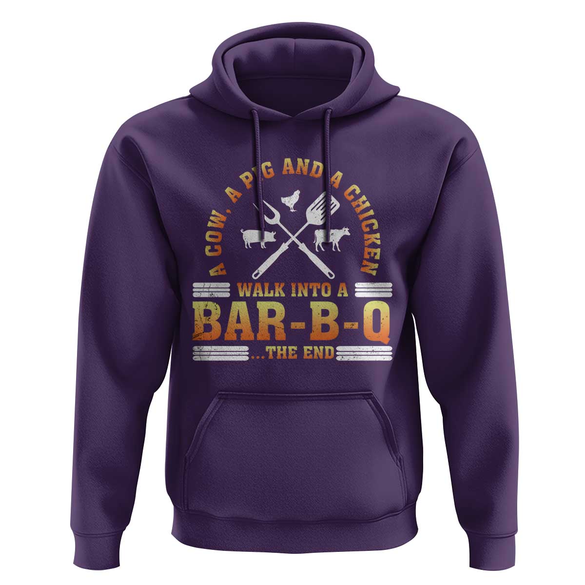 Funny BBQ Lover Hoodie A Cow A Pig And A Chicken Walk Into A Bar B Q Barbecue Pitmaster