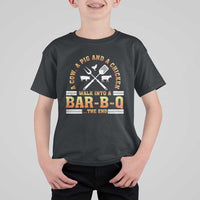 Funny BBQ Lover T Shirt For Kid A Cow A Pig And A Chicken Walk Into A Bar B Q Barbecue Pitmaster